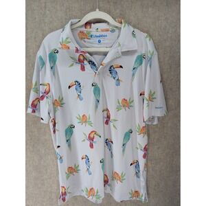 Chubbies Mens Performance Polo Shirt White Tropical Bird Parrot Toucan Size M